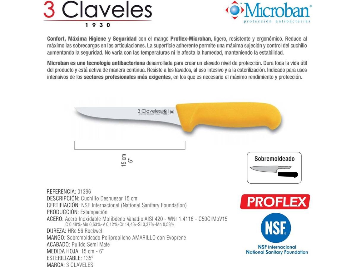 Cuchillo de Cocina 3 CLAVELES (Amarillo - Acero inoxidable - 15 cm - 6.2)