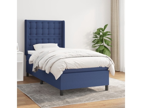 vidaXL Cama con somier y colchón 90x190 cm tela azul