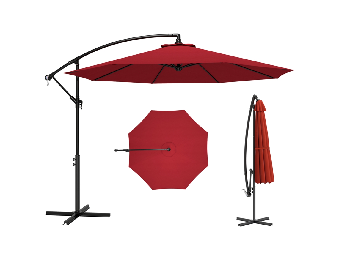 Parasol excéntrico, inclinable, con manivela y base en cruz, de Ø295x245 cm, para vino, de ZENCORE SERVICES.