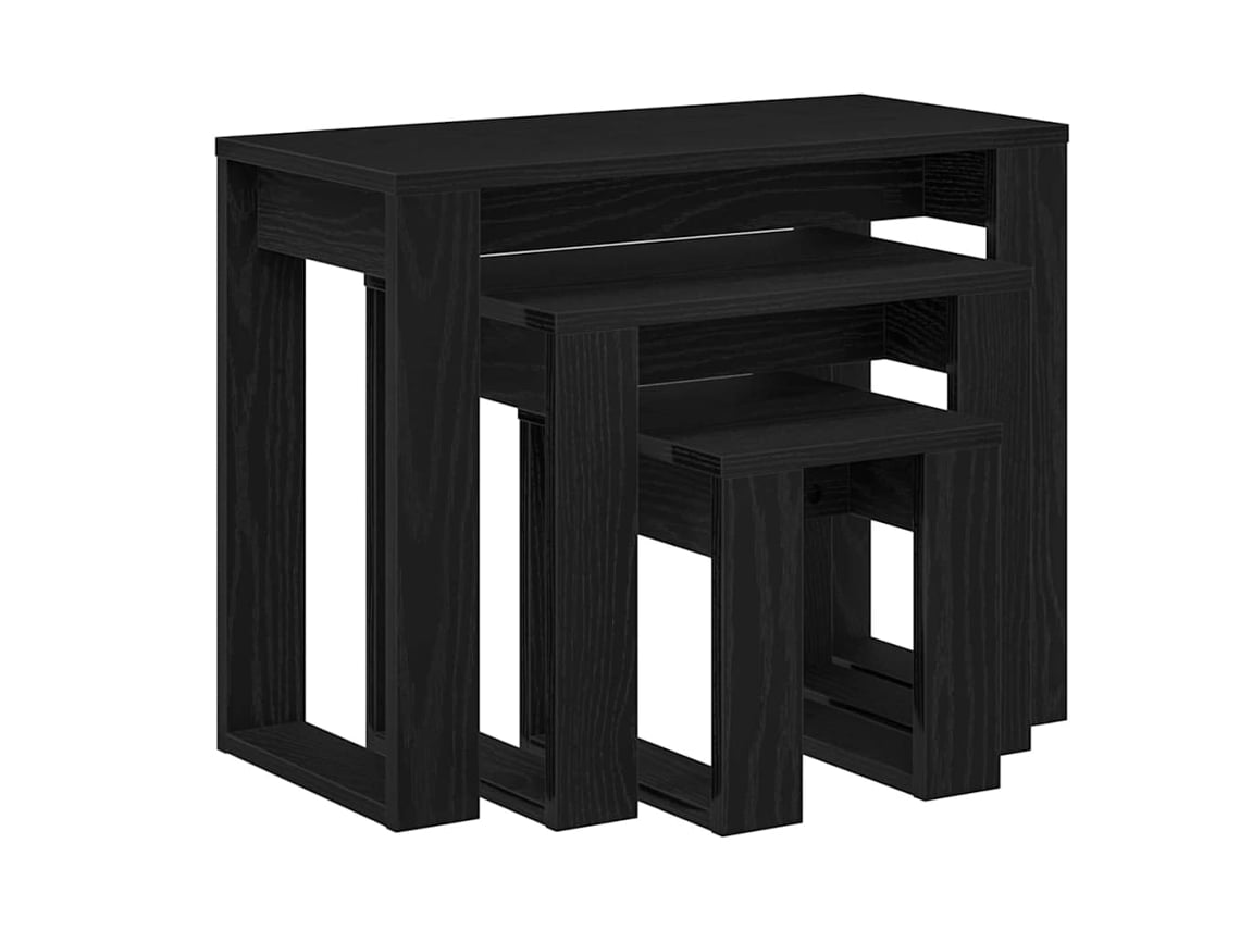 Mesa de comedor | Mesas apilables de 3 piezas, madera de roble negro procesada