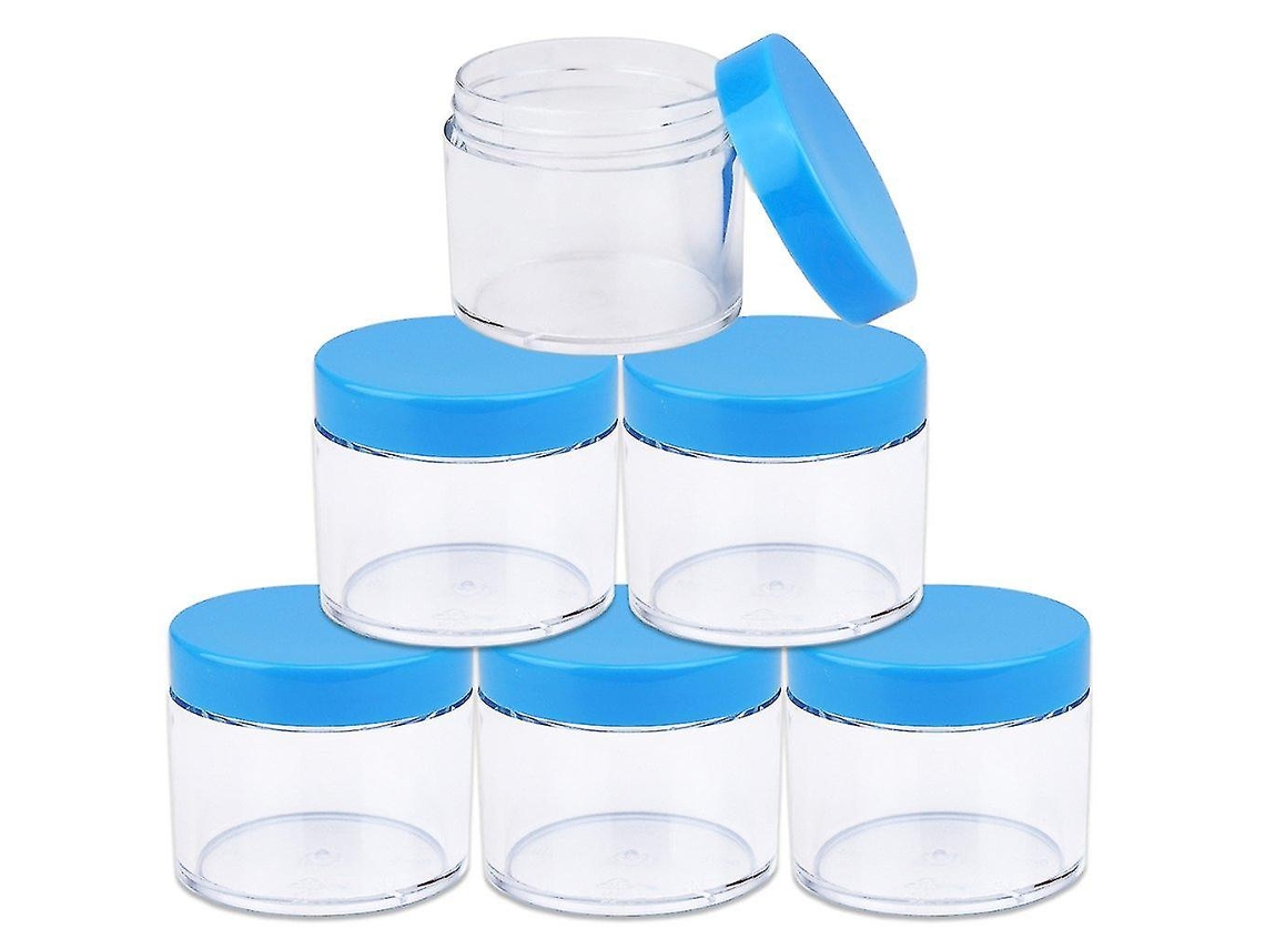 Tarros De Plástico Transparente Herméticos 60ml Con Tapas Azules Para Maquillaje, Cremas, Viajes Y Almacenamiento Azul