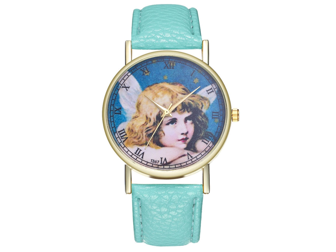 Reloj Analógico De Cuarzo Zhoulianfa De Aleación Ligera, Estilo Clásico, Con Diseño De Ángel Y Menta.