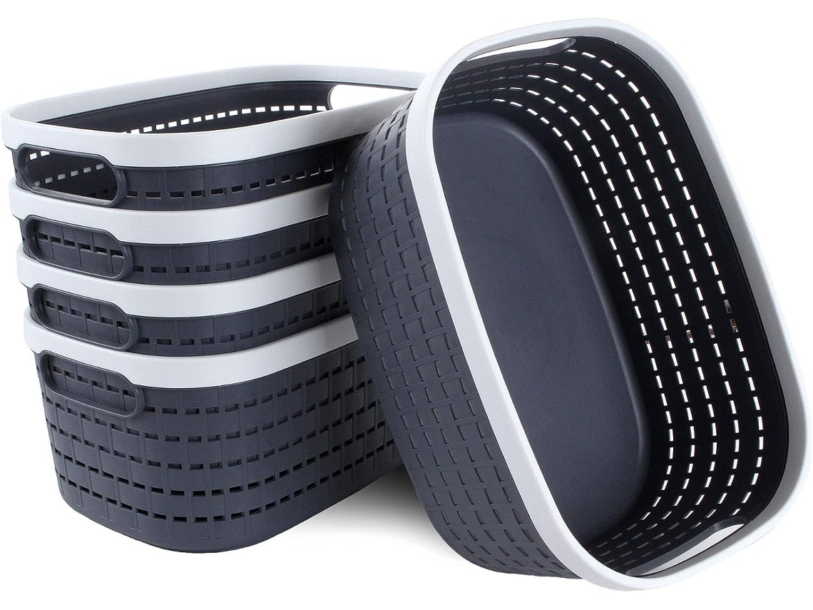Cestas de almacenamiento versátiles, material resistente, asa cómoda, ideal para oficina, baño, cocina y armario.