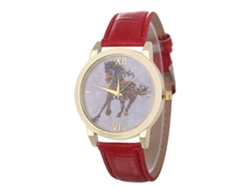 Reloj De Pulsera Unisex Informal Para Parejas Con Correa De Cuero Sintético, Cuarzo Rojo.