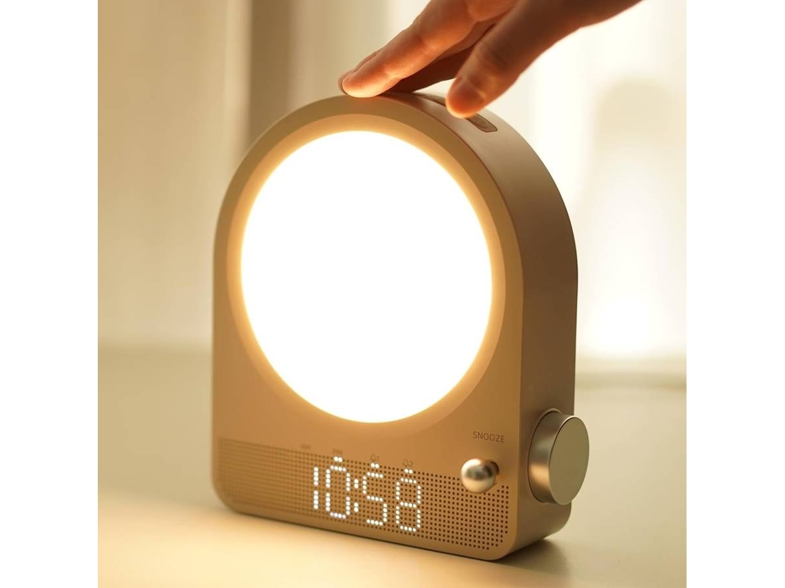Despertador con sonido, luz de amanecer suave para adultos con sueño pesado (blanco)