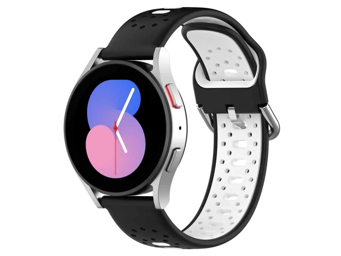 Bracelete Para Samsung Galaxy Watch 4 (44mm) - Silicone Respirável Duas Cores (20mm) - Preto + Branco