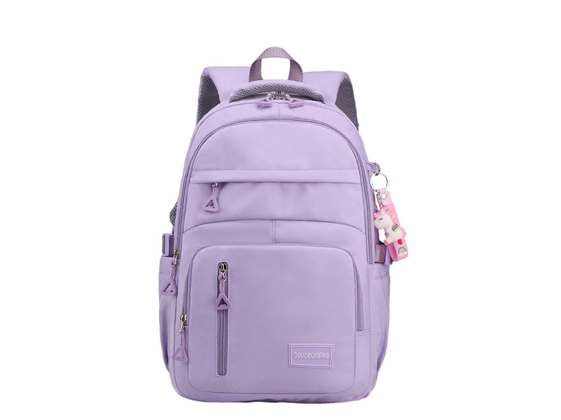 Mochila escolar moderna para adolescentes, fabricada en nylon, cómoda e ideal para estudiantes de primaria y secundaria. Color morado.