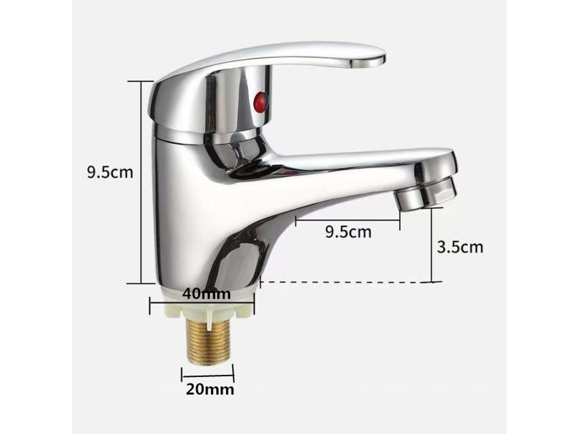 Grifo de lavabo con una maneta cromada, espiral de 20 mm, apto para baño.