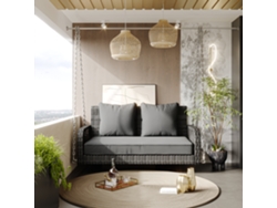 Mecedora estilo Hollywood en ratán gris con cojín de asiento gris, para 2 personas.