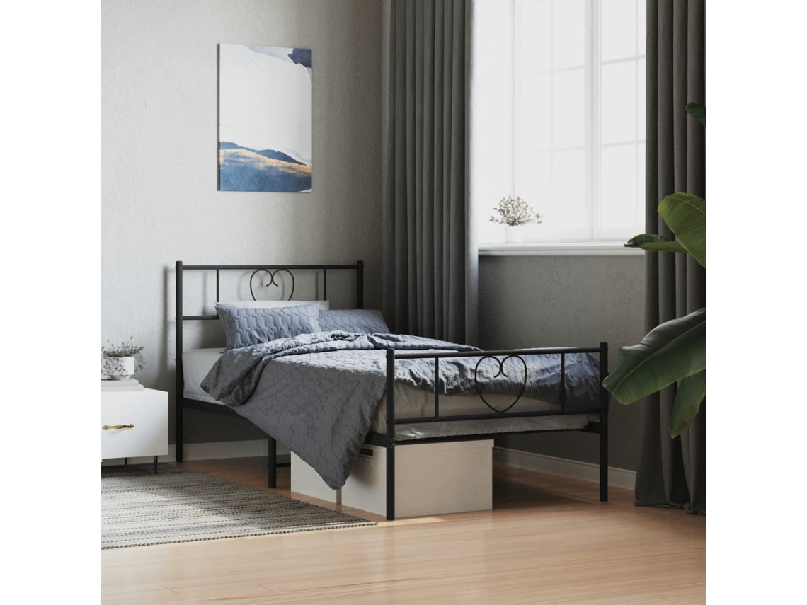 Estructura Cama Sin Colchón Con Estribo Metal Negro 90x190 Cm