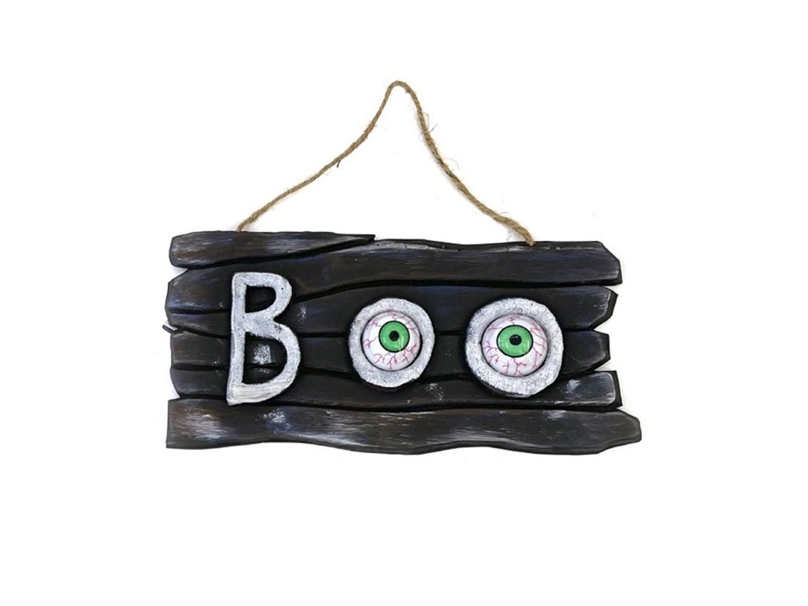Placa Boo colgante con ojos de 30x15 cm