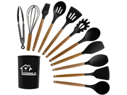 Set De Utensilios De Cocina De Silicona Antiadherente De 12 Piezas Negro Gertiz