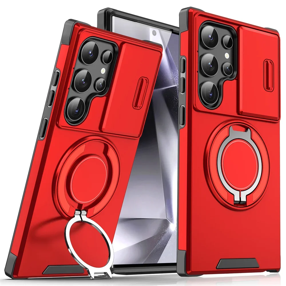 (samsung S23 Fe, Rojo) Funda Magnética Deslizante Para Teléfono Samsung, Protege La Cámara.