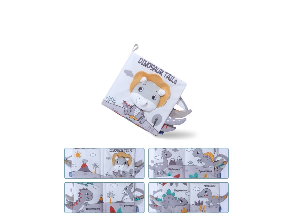 (Cola de Dinosaurio) Libro de Tela Suave para Bebés con Toque 3D y Alto Contraste - Juguete Educativo para Bebés