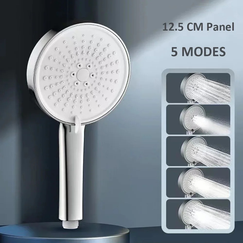 (Plata) Cabezal de ducha de panel ancho: 5 modos ajustables, ducha tipo spa de alta presión