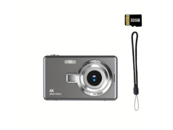 Cámara digital portátil 4k HD con enfoque automático, tarjeta de memoria de 32 g y luz de relleno Cuich (gris)