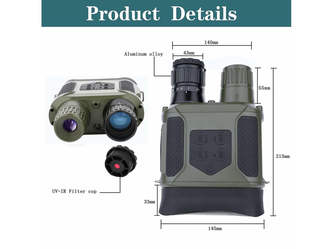 Binoculares de visión nocturna 7x31 mm, 400 m/1300 pies, 32 GB TF, 2 LCD, infrarrojos, vídeo, fotografía, verde, Bestvite