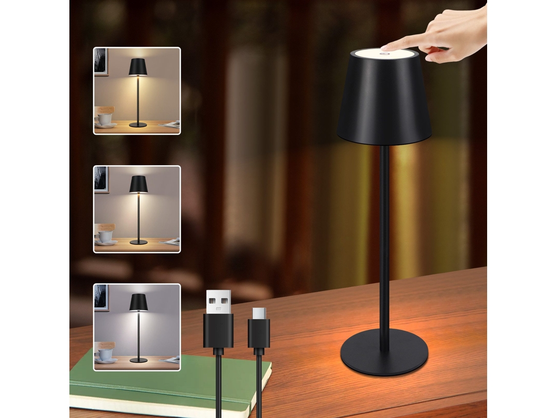 Zmh Lámpara De Mesa Inalámbrica - Lámpara De Noche Negra Ip54