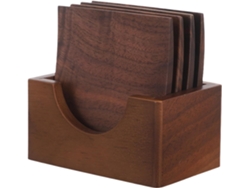 Juego De 4 Posavasos Cuadrados De Madera De Nogal, Resistentes Al Calor, Con Caja De Almacenamiento.