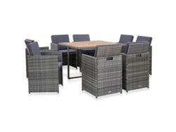 Conjunto 9 Peças Jantar Exterior C/ Almofadões Vime Pe Antracita Dkd Home Decor