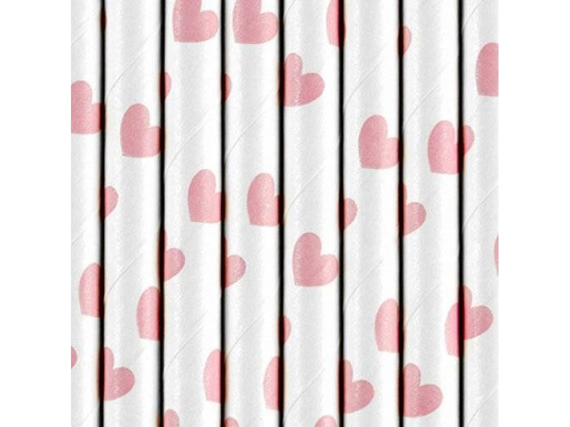 Pack 10 Pajitas PARTYDECO de Papel con Corazones Rosas