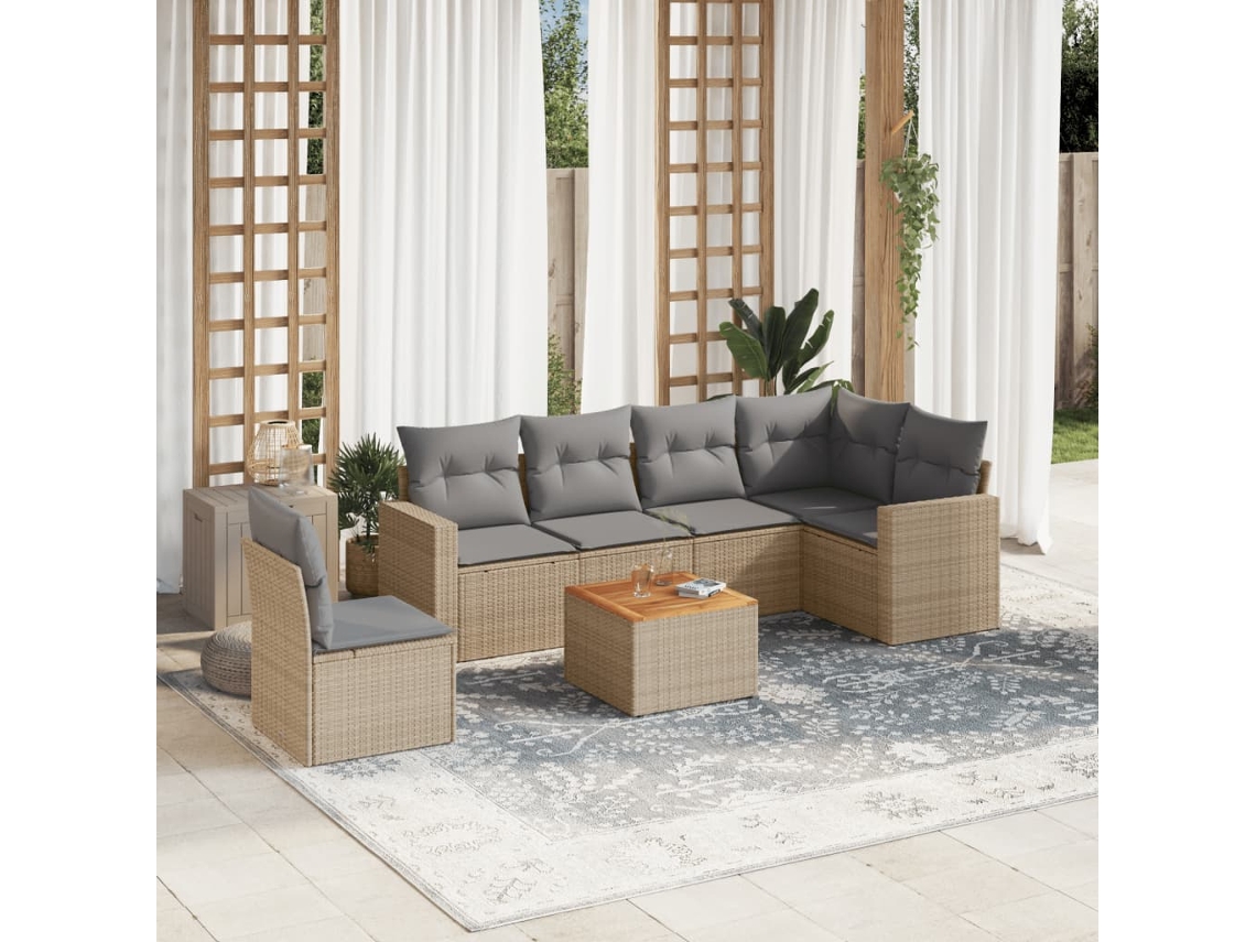 Conjunto de 7 sofás de jardín con cojines de mimbre beige de Dkd Home Decor
