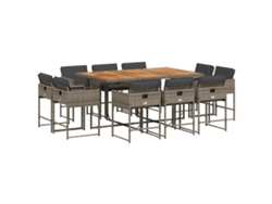 Juego de 11 piezas de comedor de jardín con cojines de mimbre, patas grises, EXCLUSIVA MAISON