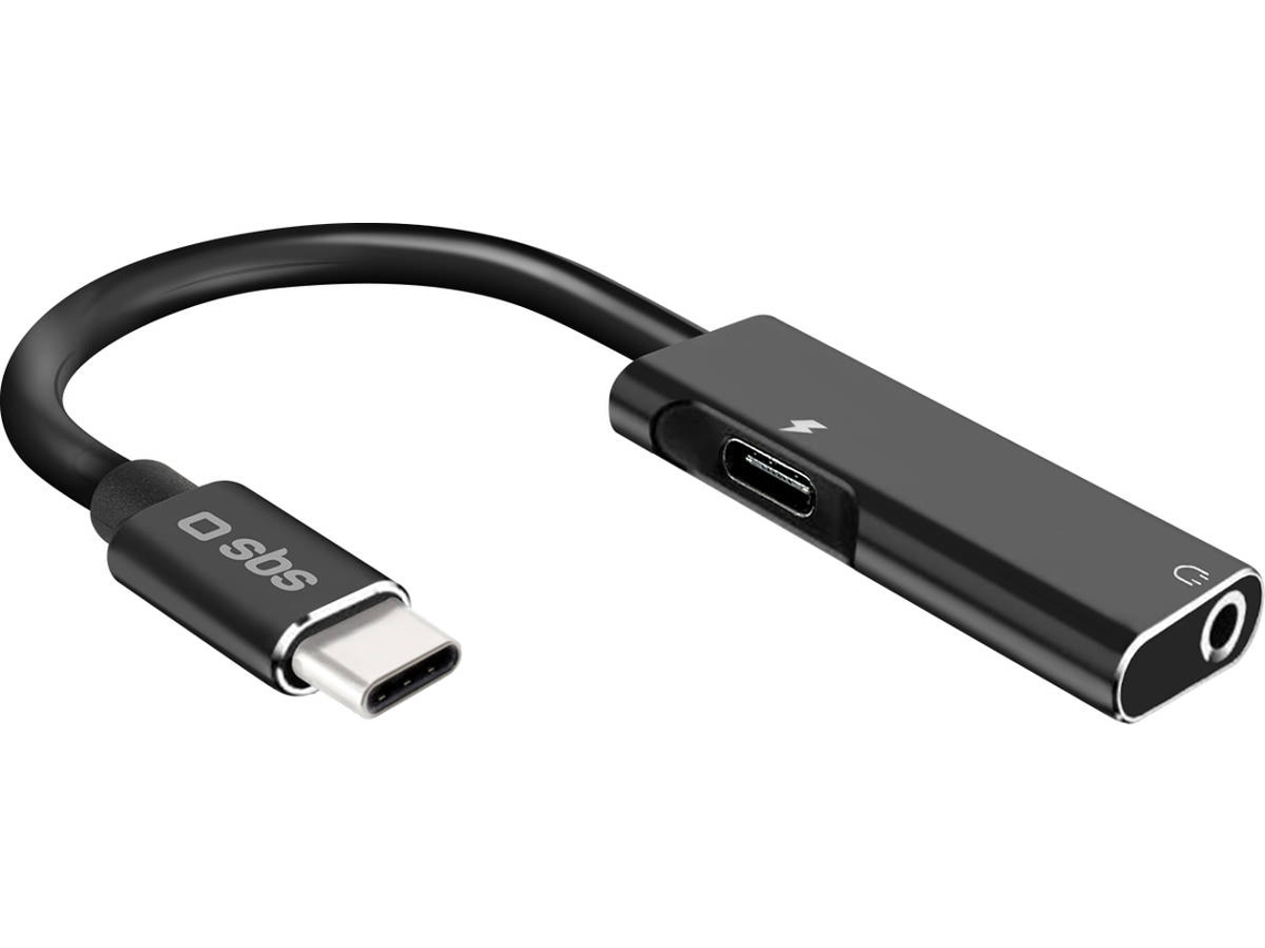 Adaptador + Cargador SBS (USB-C - Jack 3.5 mm - Negro)