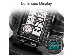 Reloj Deportivo Digital Rectangular Para Hombre, Resistente Al Agua Con Luz Nocturna, Color Negro.