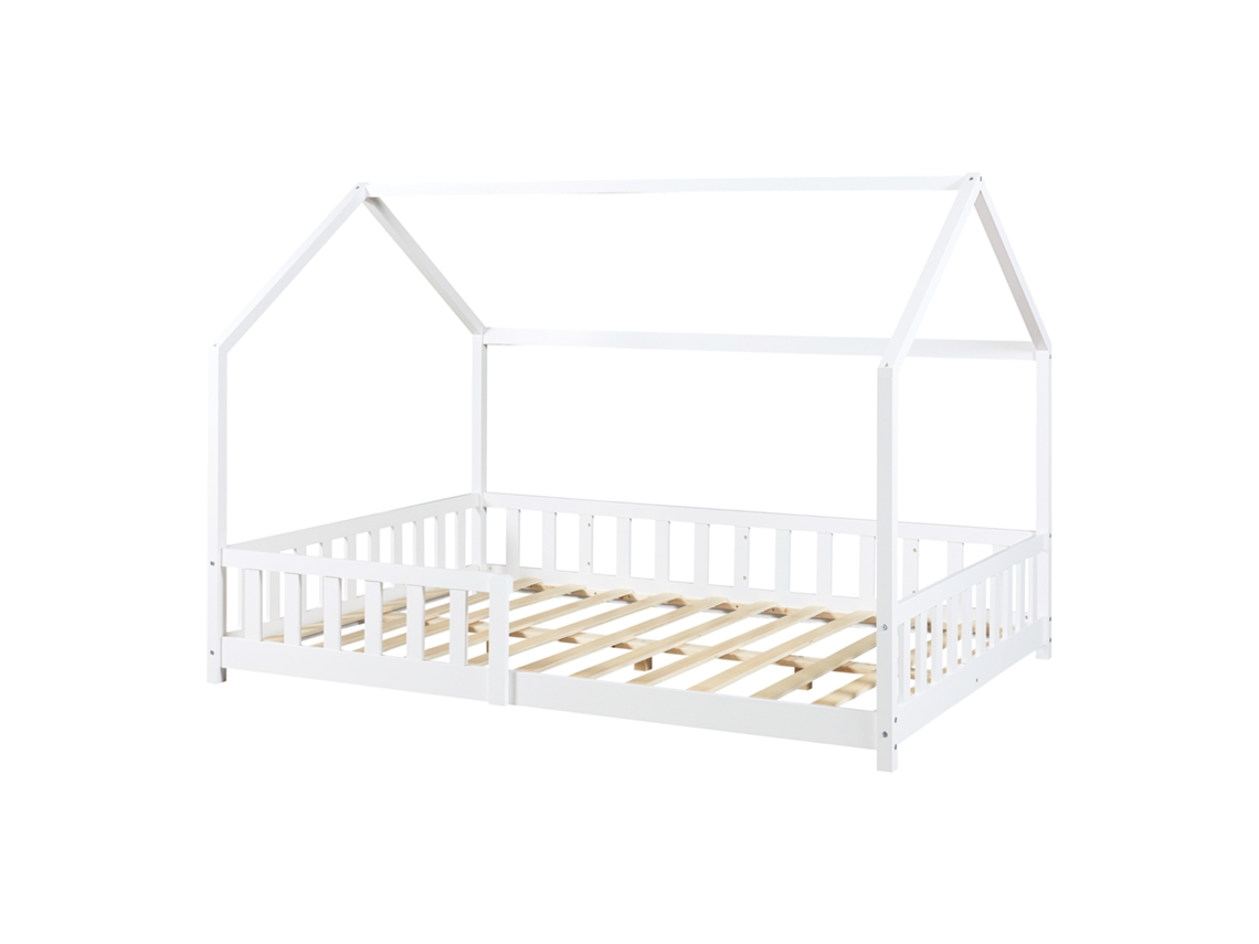 Cama de criança Hesel em forma de casa de pinho com grelha 120x200cm - Branco [EN.CASA]
