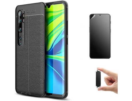 Kit Carcasa, Protector y Soporte Xiaomi Mi Note 10 Pro Ultimatte Rugged Leather Negro
