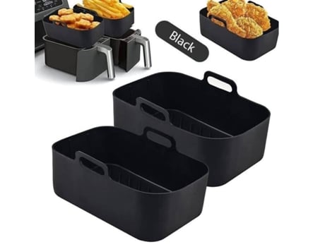 Juego de 2 moldes de silicona para Airfryer, rectangulares y finos (negro)