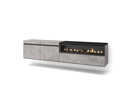 Mueble TV Televisión 200x45x35cm Para TV hasta 80 Chimenea eléctrica Colgado Suspendido Cemento