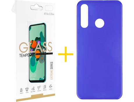 Kit Funda + Protector de Pantalla Huawei P40 Lite-E SKYHE Cristal Templado 7400 Azul