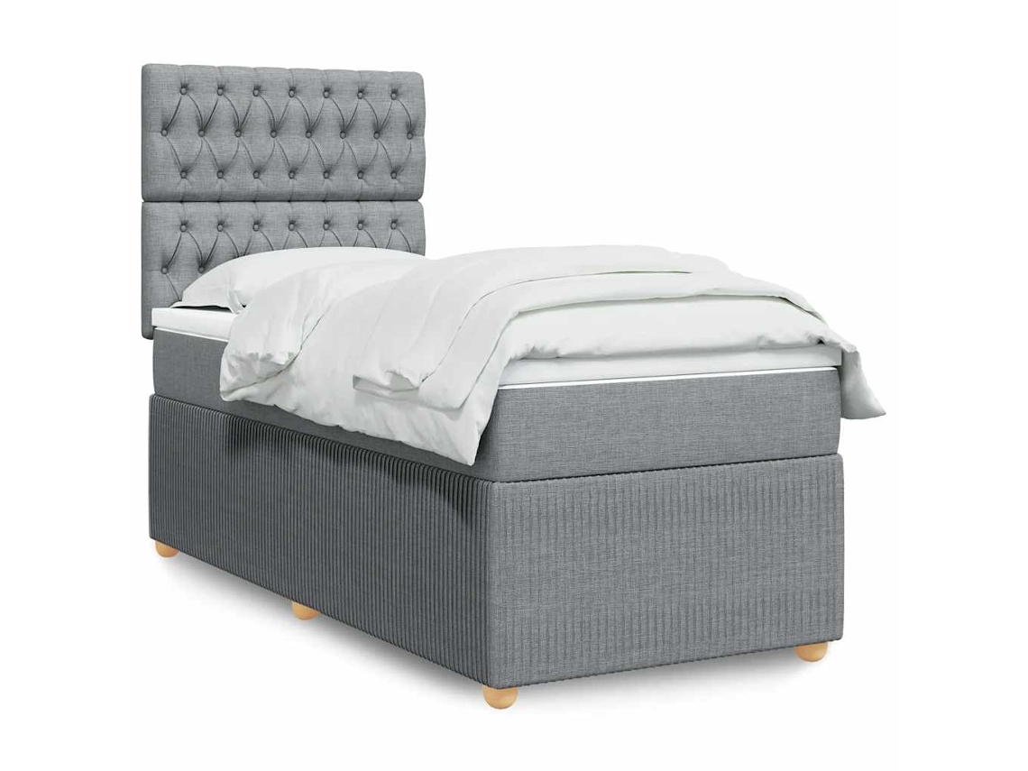 Cama Box Spring Con Colchón Tela Gris Claro 100x200 Cm