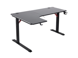 Mesa Todeco en forma de L, 160×100 cm, mesa de juego con LED, mesa de juego con tablero de fibra de carbono, con portavasos y gancho para auriculares