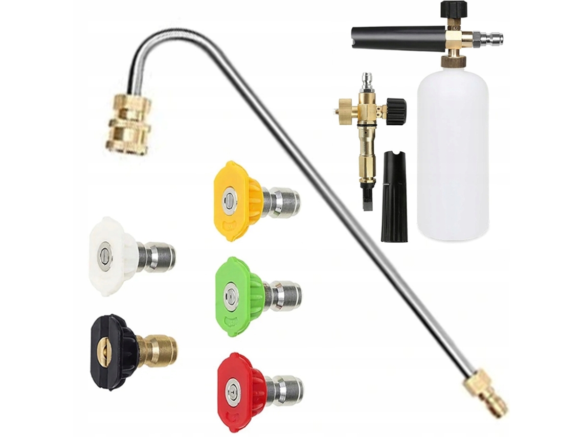 Set De Boquillas Y Lanza Para Hidrolimpiadora – 5 Boquillas (°-6°) + Lanza 34cm | Max 25 Bar | Canon De Espuma 1ml