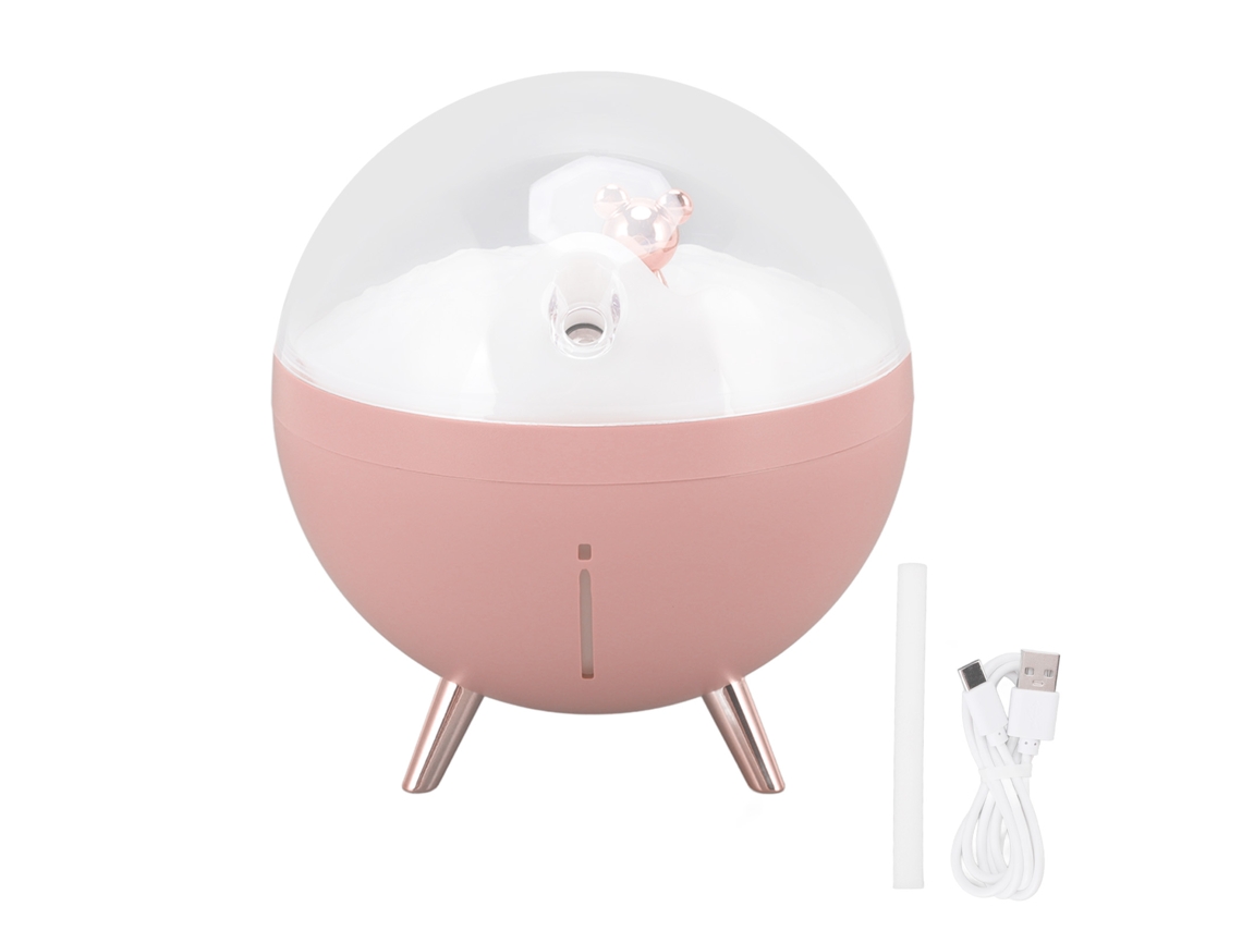 Humidificador de aire ABS con diseño de oso espacial de 260 ml, luz nocturna, carga USB, minidifusor de niebla para el hogar y niños.