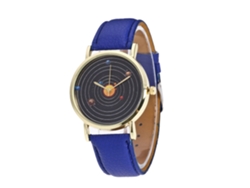 Reloj De Pulsera Analógico De Cuarzo Para Mujer Con Esfera Redonda Azul Marino Y Diseño Del Sistema Solar.