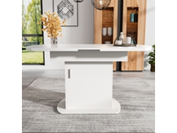 Mesa De Comedor Ovalada Retráctil - Con Espacio De Almacenamiento Y Mango Plateado - Blanco Plata
