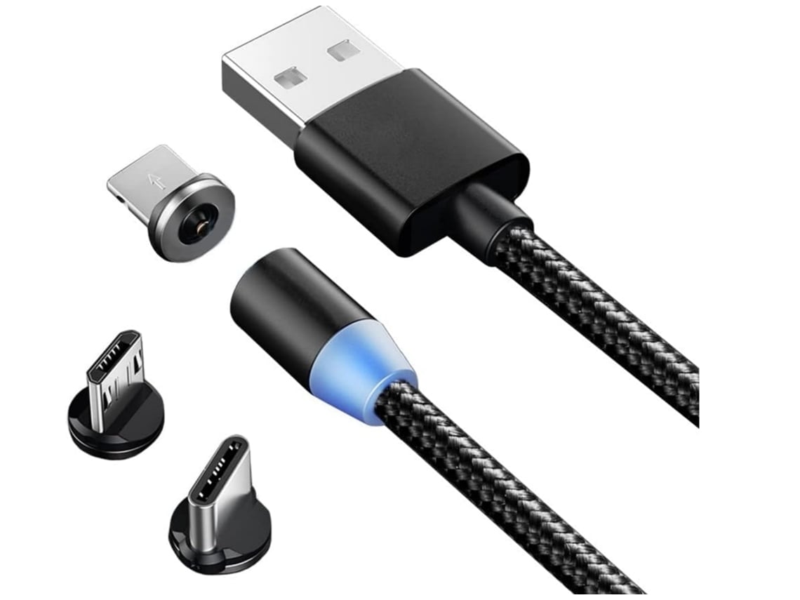 Cable de datos trenzado magnético negro en forma de L. Alta velocidad y compatibilidad, ideal para el hogar, la oficina y los viajes.