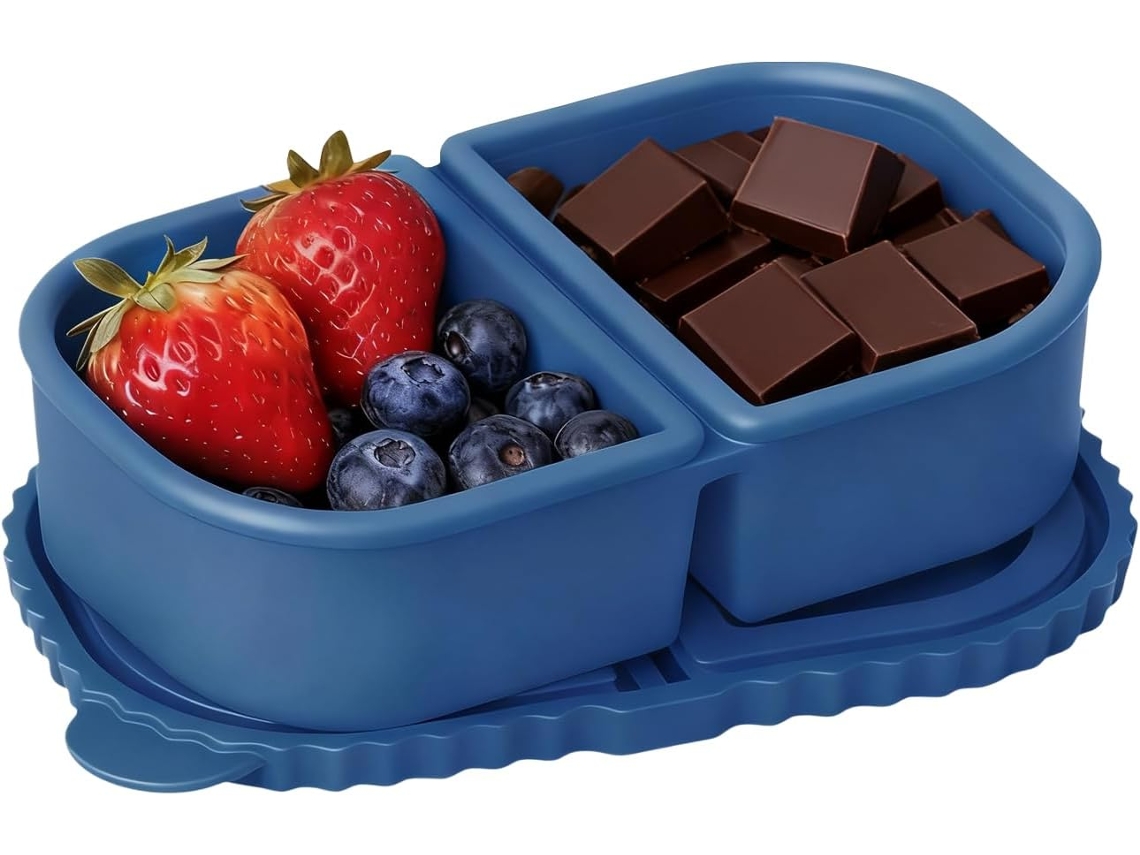 Recipiente de silicona para almacenar alimentos, reutilizable, con dos compartimentos, ideal para picnic y camping, lonchera Slowmoose