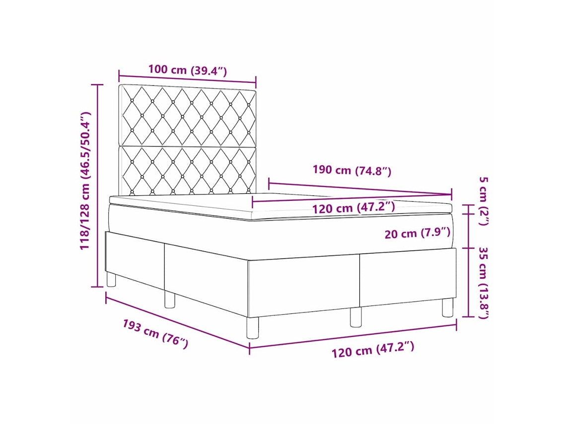 Maison Exclusive - Cama Box Spring Led Gris Claro 120 X 190 Cm Terciopelo