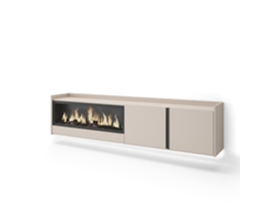 Mueble Tv, Televisión, 212x35x50cm, Para Tv Hasta 80", Chimenea Eléctrica Xxl, Colgado, Suspendido, Led, Beige