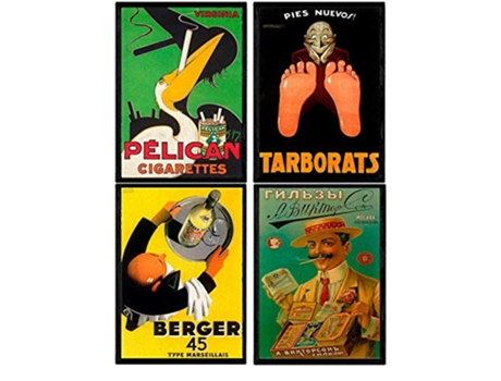 Posters Vintage. Set De Cuatro Láminas Con Anuncios Antiguos. Cartel Vintage De Tabaco Y Vermut. Sin Marco