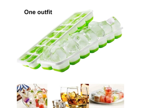 Bandeja de hielo de silicona, caja de hielo de verano con tapa, cubitos de hielo, bandeja de hielo de 14 rejillas (verde)