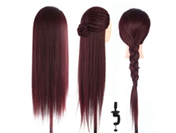 Cabeza De Maniquí Para Prácticas De Peluquería Con 60 Cm De Cabello De Fibra Resistente Al Calor Y Pinza Roja.