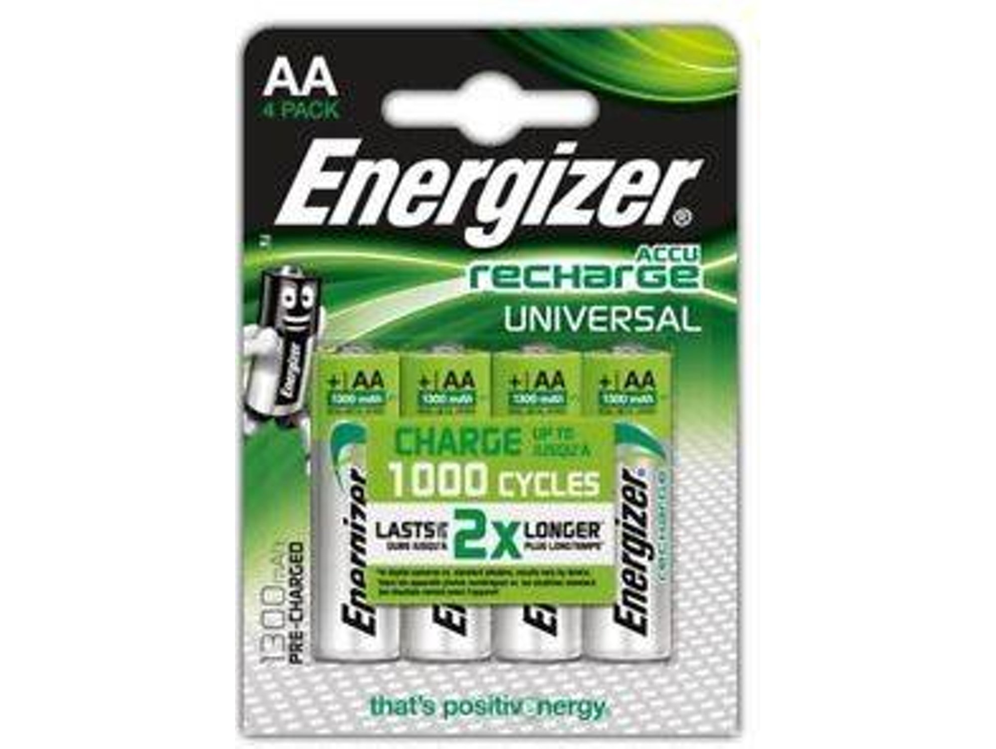 Pilas Recargables Aa energizer accu recharge universal 4 unidades 1300mah rcaa1300 lote de 1300 hr06