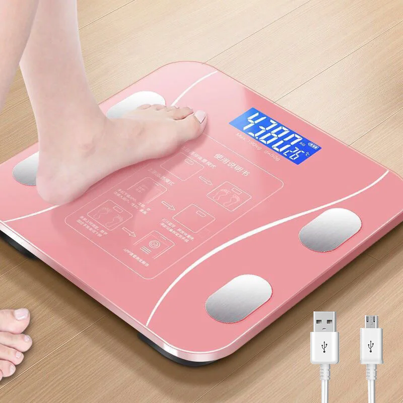 Balanza electrónica inteligente (rosa), compatible con Bluetooth, de ultra alta precisión.