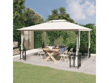 MAISON EXCLUSIVE Cenador con paredes laterales y techos dobles color crema3x4 m